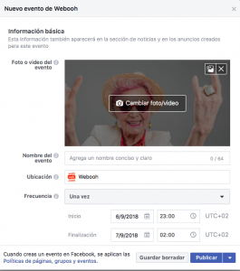 crear eventos en Facebook